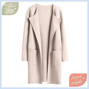 Open Front Long Cardigan Sweater Coatigan Medium Wool Blend Regular Fit